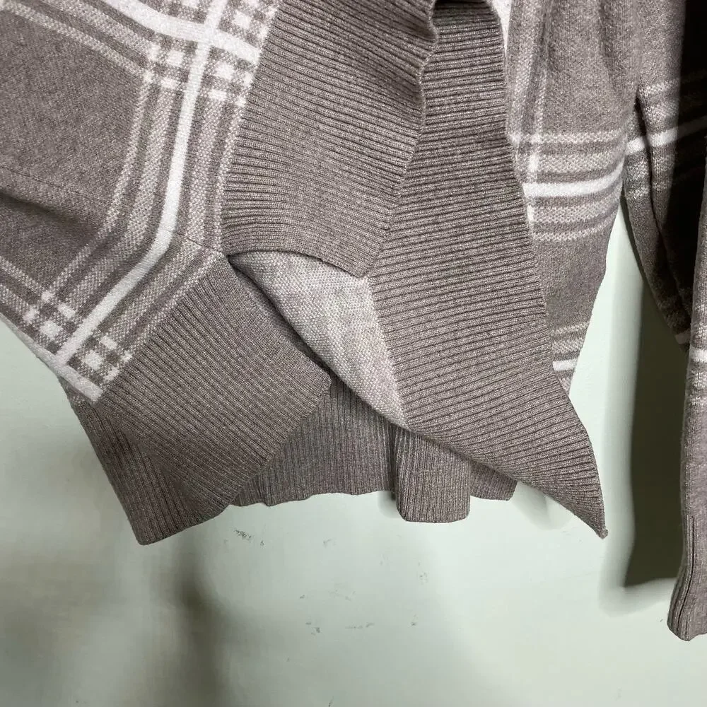 Max Studio Plaid Sweater Knitted Collared Pullover Long Sleeve Brown White M‎